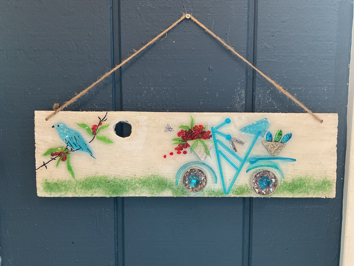 Art - Shard Shop Designs - 5” x 18” Spring Bird and Bike