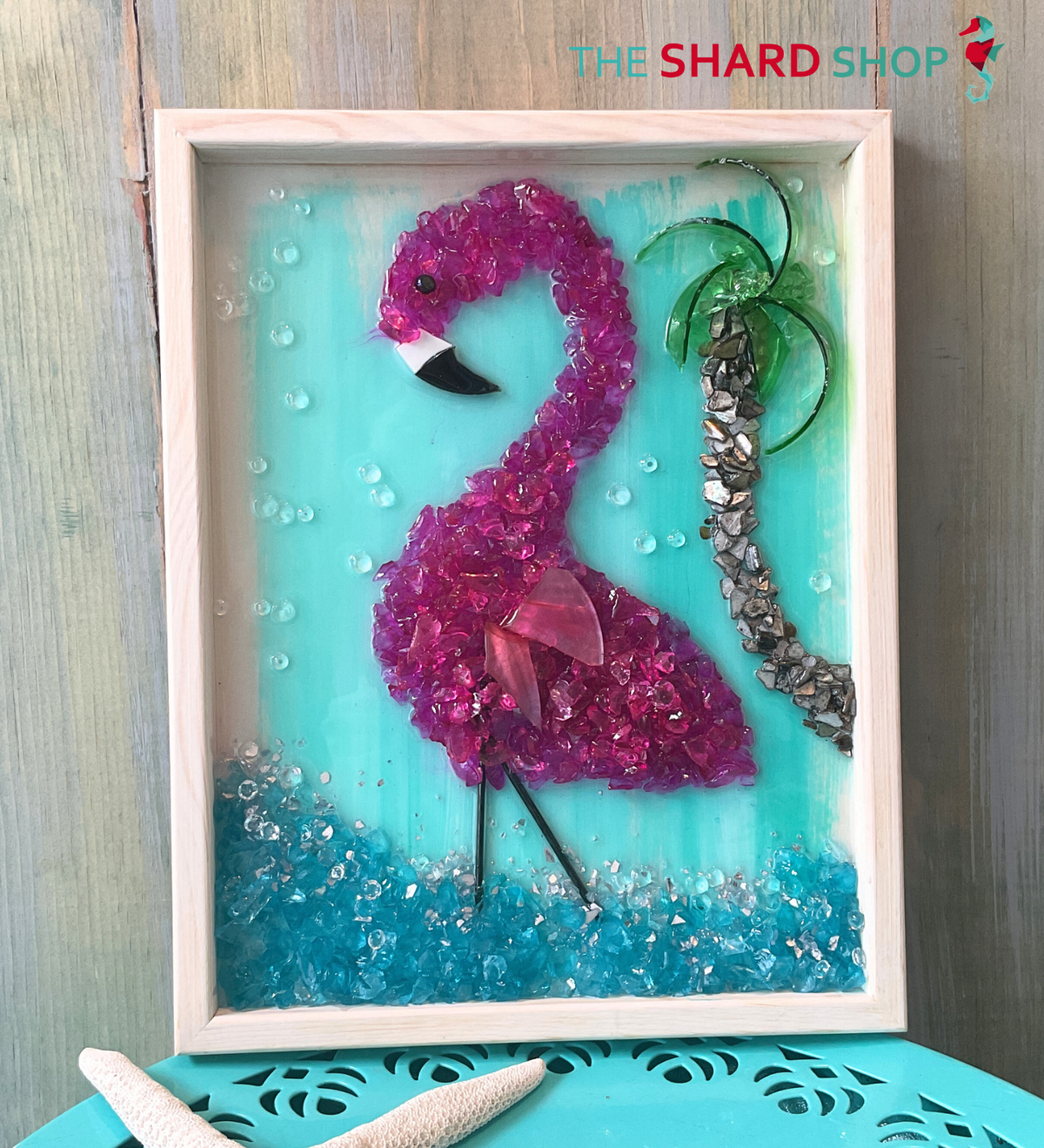 Art - Shard Shop Designs - 11x14 Flamingo in paradise